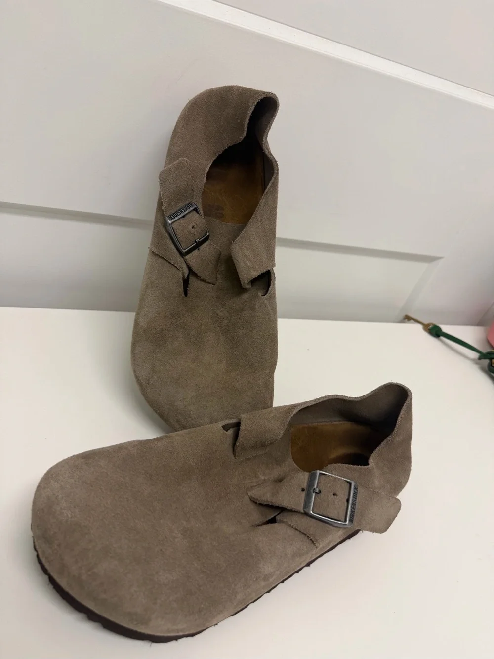 Birkenstock Taupe Suede Slip-On Clogs with Buckle -Size 40
